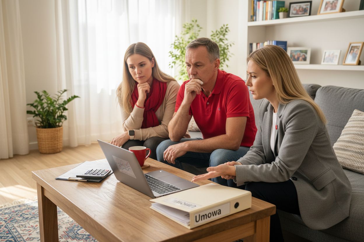 Rodzina podczas konsultacji dotyczącej kosztów nieruchomości
