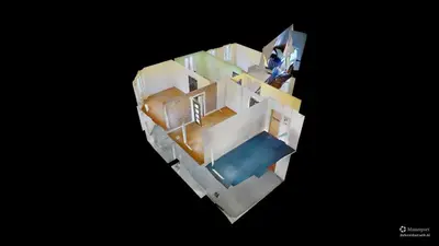 Rzut 3D Matterport kamienicy 242m² — układ pomieszczeń, Łódź Bałuty